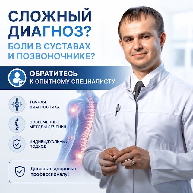 Сложный диагноз? Боли в суставах и позвоночнике? Обратитесь к опытному специалисту в Тюмени