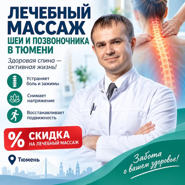 Лечебный массаж шеи и позвоночника в Тюмени со скидкой: сначала диагностика, потом массаж
