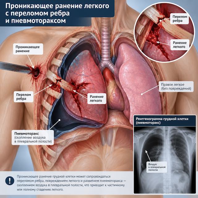 Проникающее ранение легкого с переломом ребра и пневмотораксом: как рассматривает ВВК