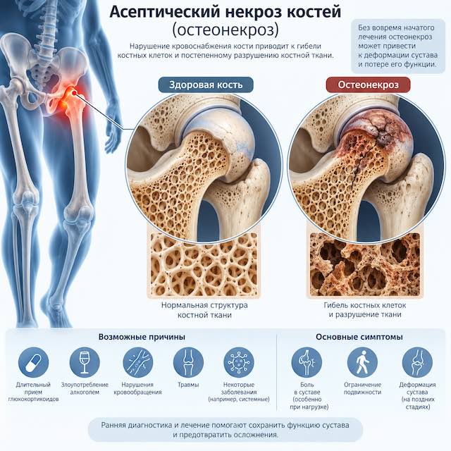 Асептический некроз костей (остеонекроз): причины, симптомы, диагностика и лечение (кл. рек. 2026г. сокр)