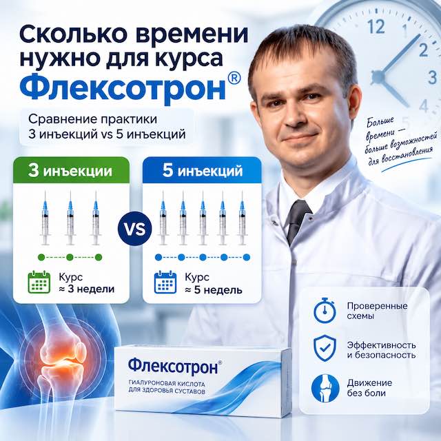 Сколько времени нужно для курса Флексотрон? Сравнение практики 3 инъекций vs 5 инъекций — лечение позвоночника в Тюмени,  Spinalux