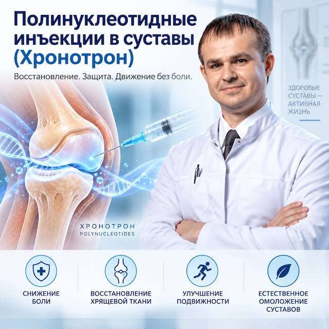 Полинуклеотидные инъекции в суставы (Хронотрон) — альтернатива гиалуроновой кислоте для восстановления суставов — лечение позвоночника в Тюмени,  Spinalux