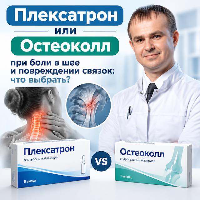 Плексатрон или Остеоколл при боли в шее и повреждении связок: что выбрать?
